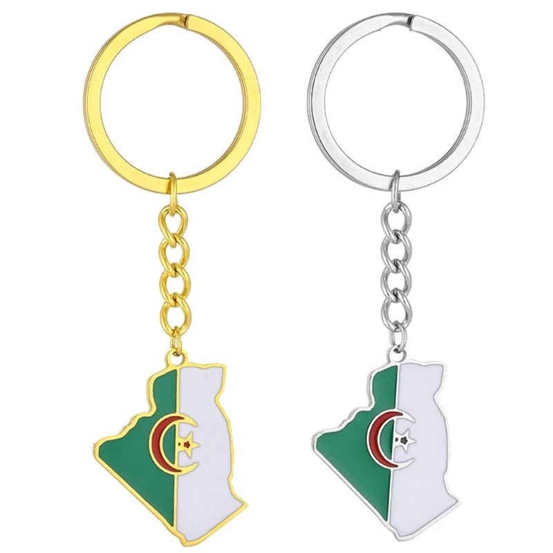 Alžírska mapa Keychain z nehrdzavejúcej ocele Keychain Alžírsko spomína šperky prívesok kľúča darčeky pre ženy a mužov