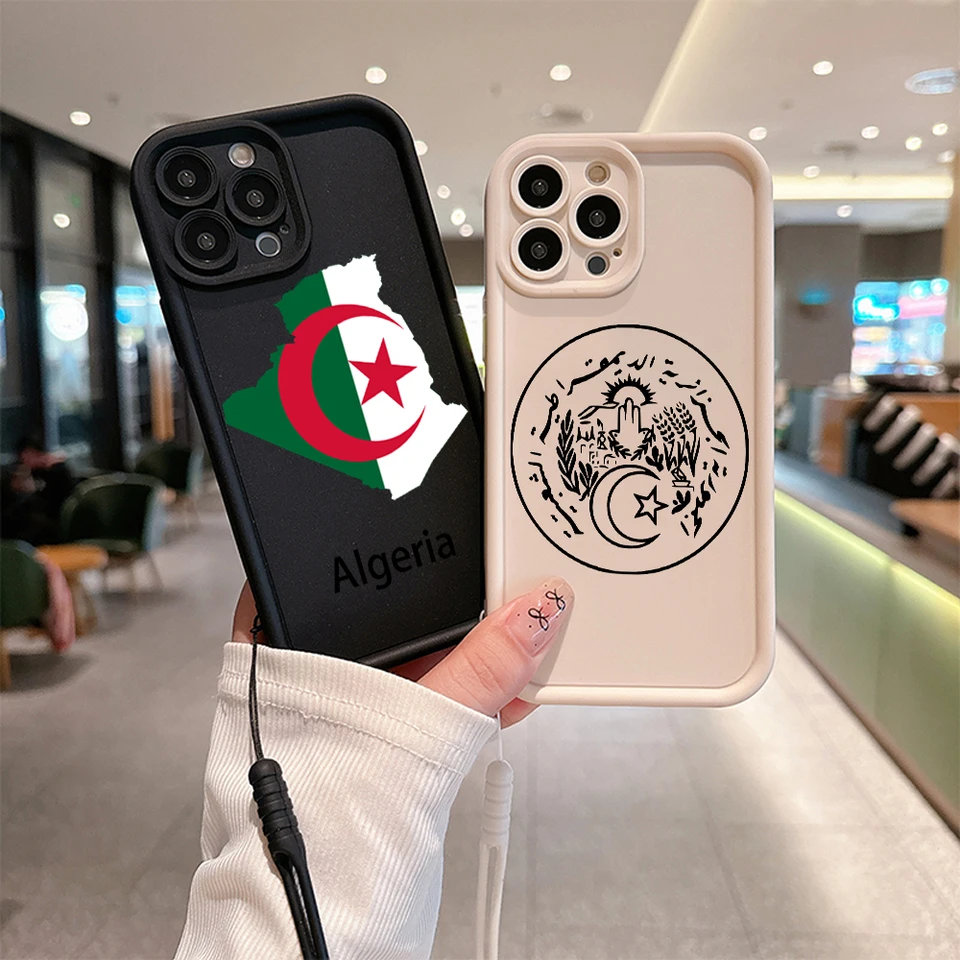Alžírska mapa príznak Passport Pase Pase pre Huawei P30 P30 P50 Mate 20 30 40 Pro Nova 7 9 10 SE Soft TPU Zadný kryt s ručným popruhom