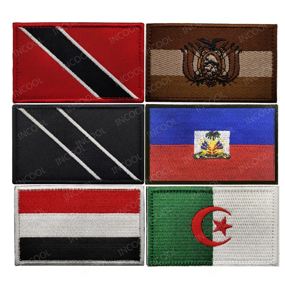 Alžírsko Bolívia Trinidad a Tobago Jemen Haiti vlajka Vyšívané nálepky