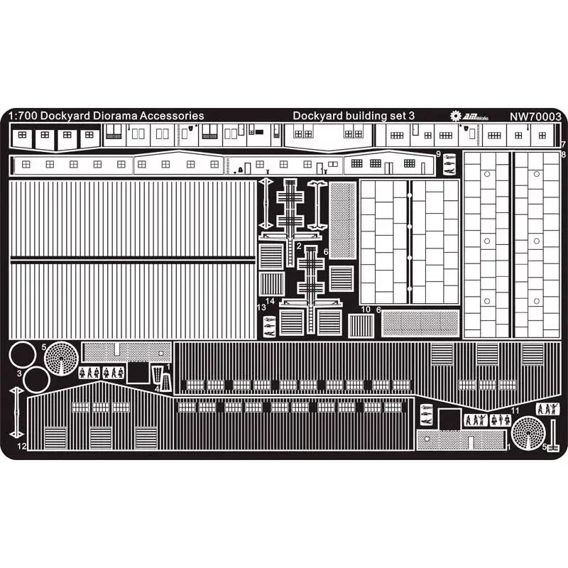 AM -Works NW70003 1/700 Dockyard Diorama Accessories - Building Dockyard Building 3 - Sada detailov aktualizácie