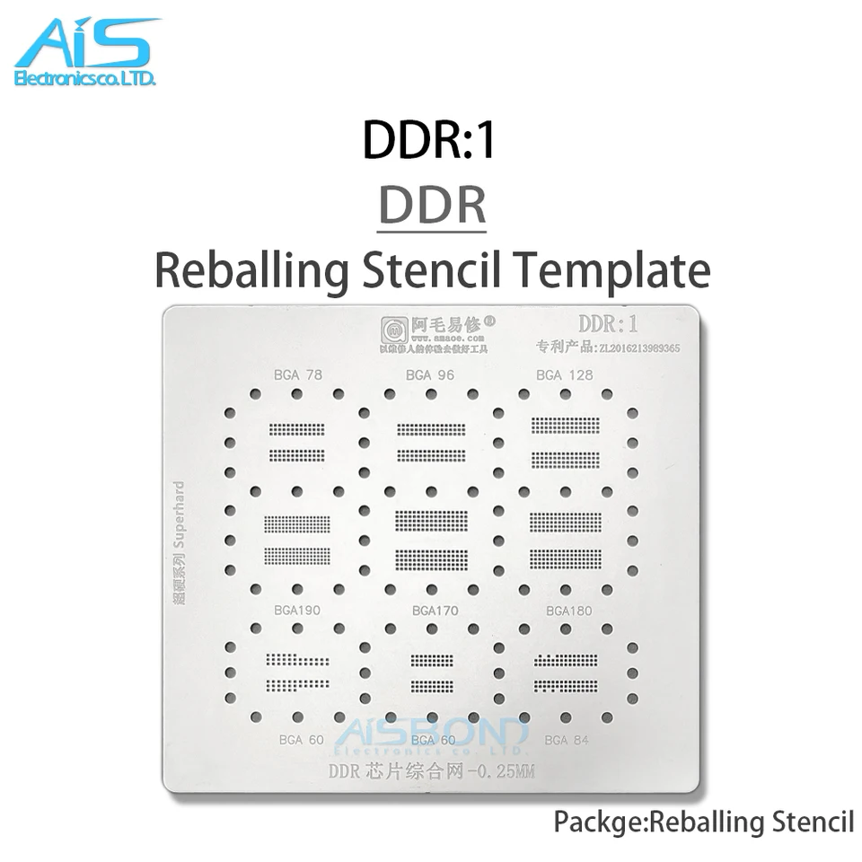 AMAOE DDR1 BGA Reballing Stencil pre DDR BGA78 BGA96 BGA128 BGA190 BGA180 BGA170 BGA60 BGA84 Chip BGA IC T = 0,25 mm