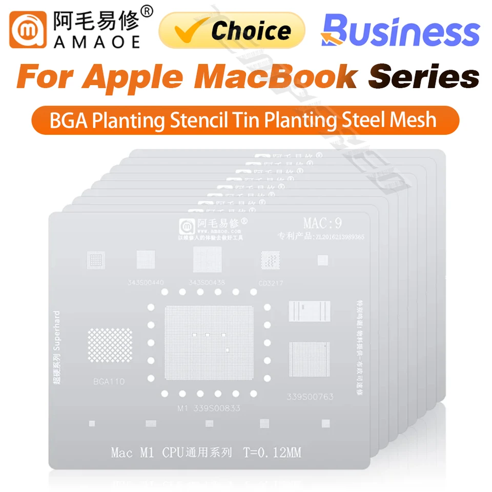 AMAOE MAC1-10 BGA Reballing Stencil pre Mac M1 T2 MacBook Pro A2159 A1534 A1706 EN EM SSD DDR WIFI CPU NAND CPU Power IC ČIP Nástroje