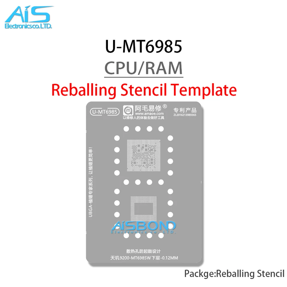 AMAOE U-MT6985 BGA Reballing Stencil pre DIMISSION 9200 MT6985W CPU RAM OCELNE OCEL PLINECE PLINECE OCELE SOLDER SOLDER SOLDER SOLDER
