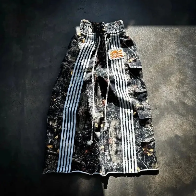American Camouflage pruhovaný viacerý dizajn Elastic Elaster Pase Pants Pants Men Y2K Grunge Clothing Street Skateboarding Spedepant