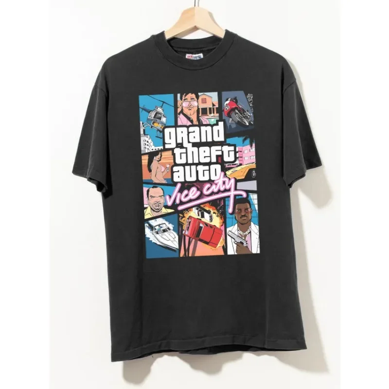 American Fashion Miami City Sports Loose Tričko s krátkym rukávom New Pure Cotton Print Super elastickú neformálnosť