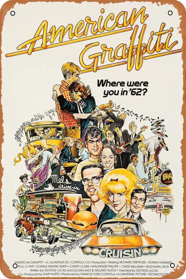 American Graffiti Movie plagát Retro kovové znamenie pre kaviareň Pub Pub Office Domáca stena dekor vintage cínový znak darček 12 x 8 palcov