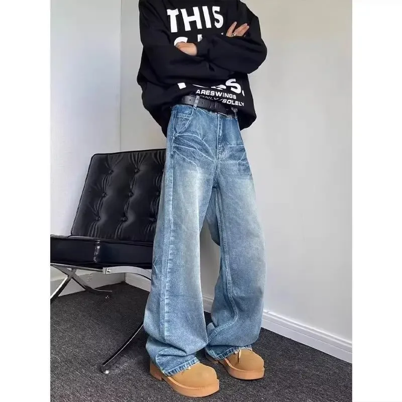 American Hip-Hop Street Style Muži a ženy Trendy osobnosť Priame nohy umývané džínsy voľné retro micro rozšírené príležitostné nohavice