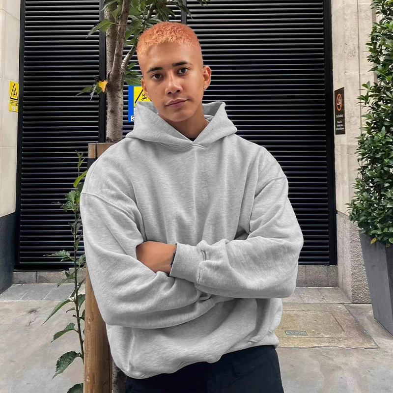 American Retro Heavy Grey Profil Cleanfit s kapucňou Sweater Men's Autumn High Street Nadmerná kapucňa mikiny voľný čas Športové mikiny