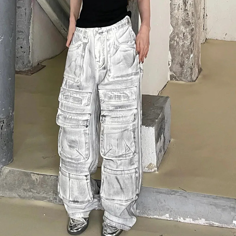 American Retro High Street Heavy Craft Loose Joker Džínsy jarné dizajn vrecká vrecko Pohodlné nohavice Muži a ženy