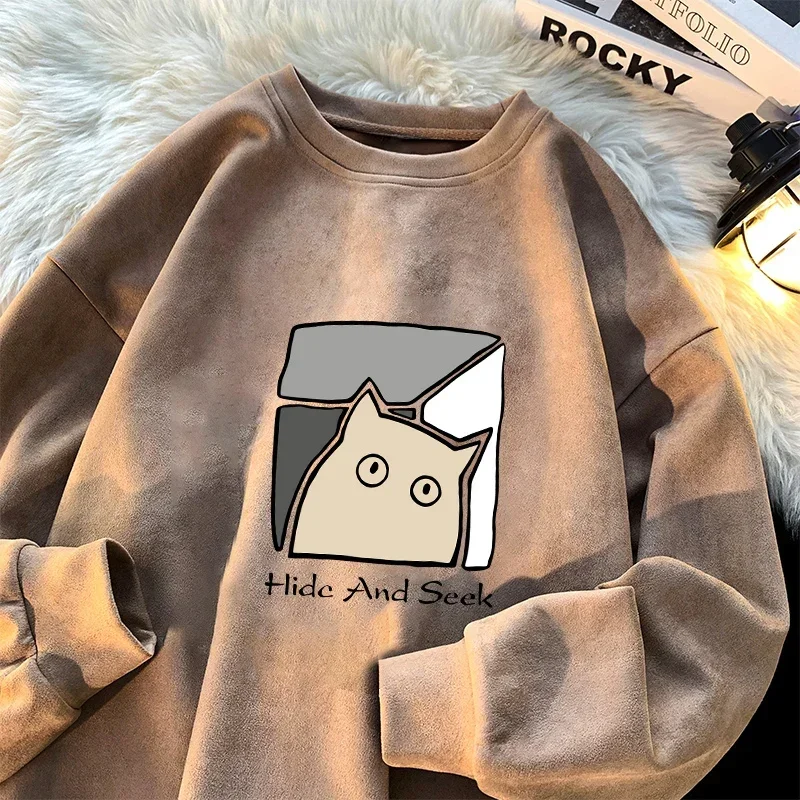 American Suede Round Neck Strhirshirshirt pre chlapcov, moderná značka, pekný dizajn ulice, Niche Brown Retro Tops