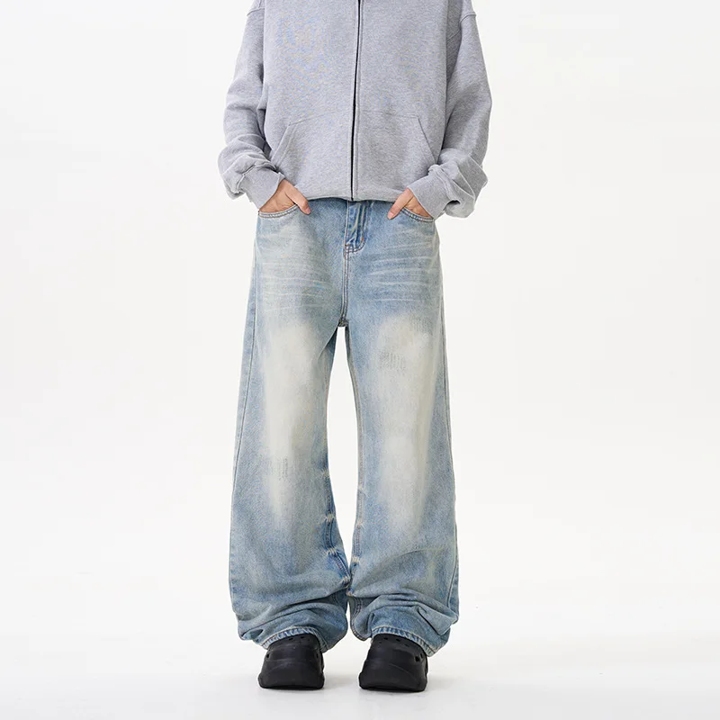American Washed Cat Whiskers Jeans Pánske a dámske gradientné farby voľné vreckové kravaty párové nohavice