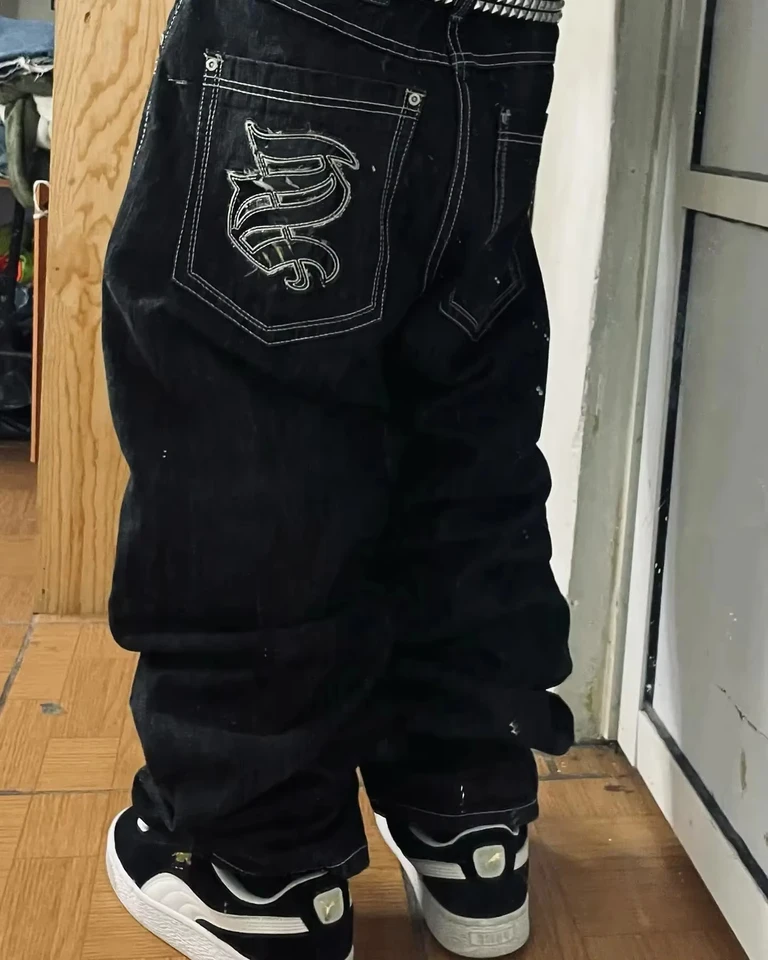 American Y2K nové módne listy vyšívané voľné džínsy Men pouličné hip hop žien nadmerne nadmerne