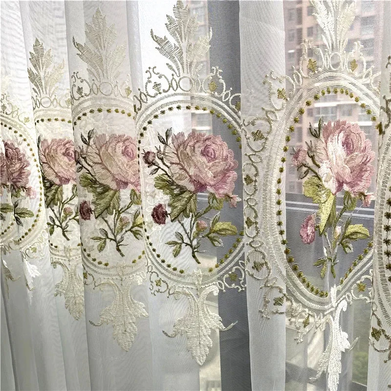 Americká luxusná pivonka výšivka Tulle Zamlákanie pre obývaciu izbu Európska elegantná kvetina výšivky číre voile závesy do spálne