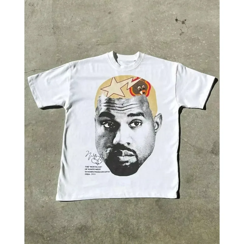 Americká módna hip hopová ulica štýl Dámske tričko Unisex Celebrity Portrét tlač Tee Kanye Photo Top plus