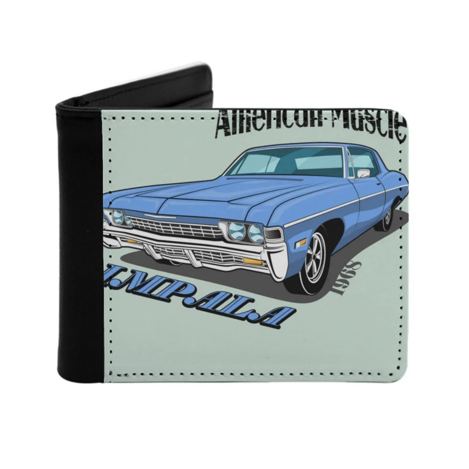 Americká svalová Impala 1968 Krátke pánske peňaženka Vintage Multifunkčná peňaženka PU kožená karta Money autá automobily klasický automobil svaly