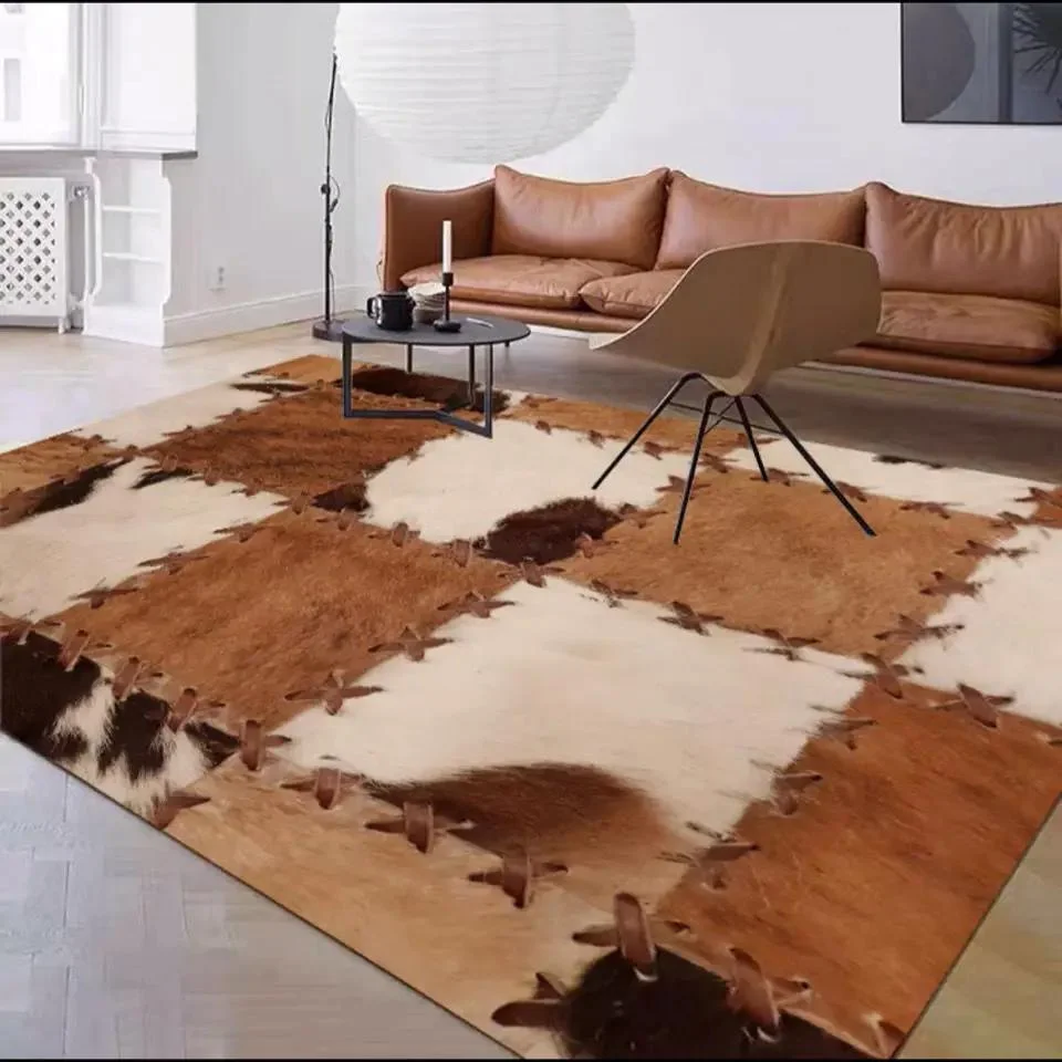 Americká vinobranie obývacia izba dekorácia koberec imitácia cowhide textúra plyšové koberce spálne plášť Mäkký nekĺzavý koberec