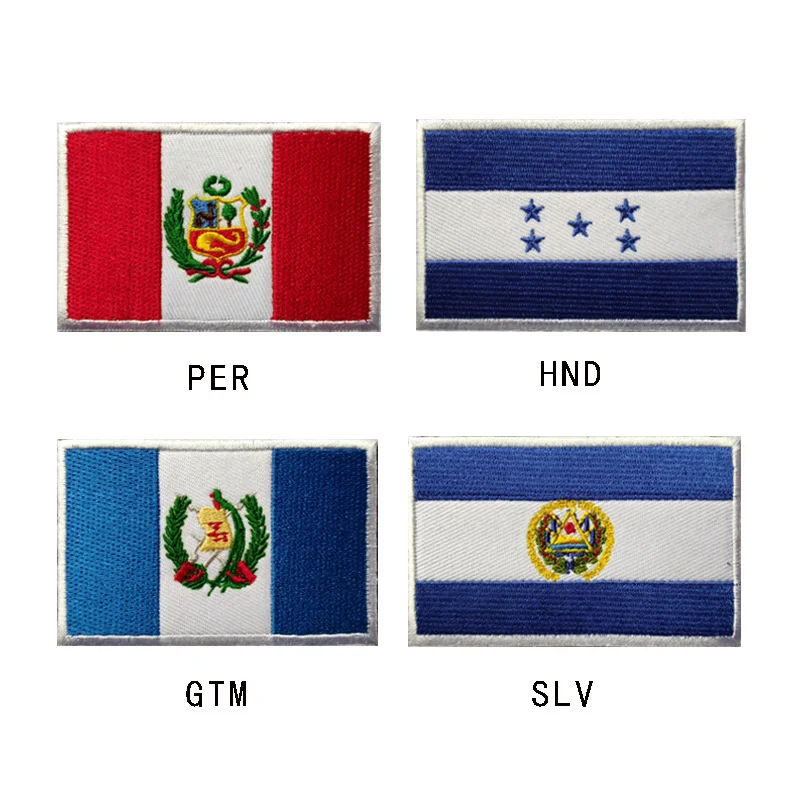 Americké krajiny Peru Honduras Guatemala Salvádor National Flag vyšívané záplaty s látkovou taškou s odznakom