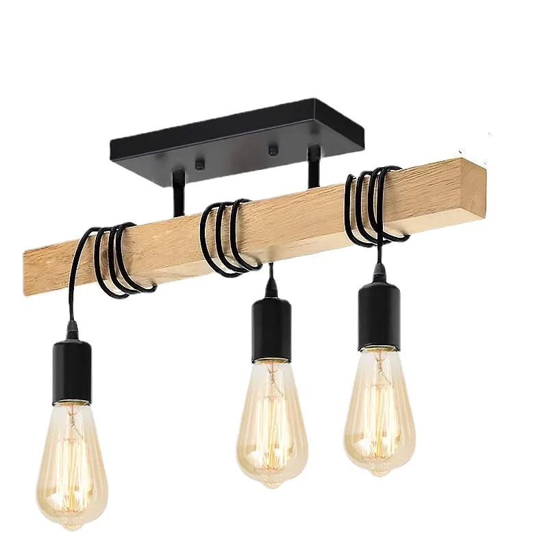 Americké retro drevo Art vinutie sacie vinutia zavesenie dvoma použitými lampami obývacia izba jedáleň spálňa luster stropné svetlo