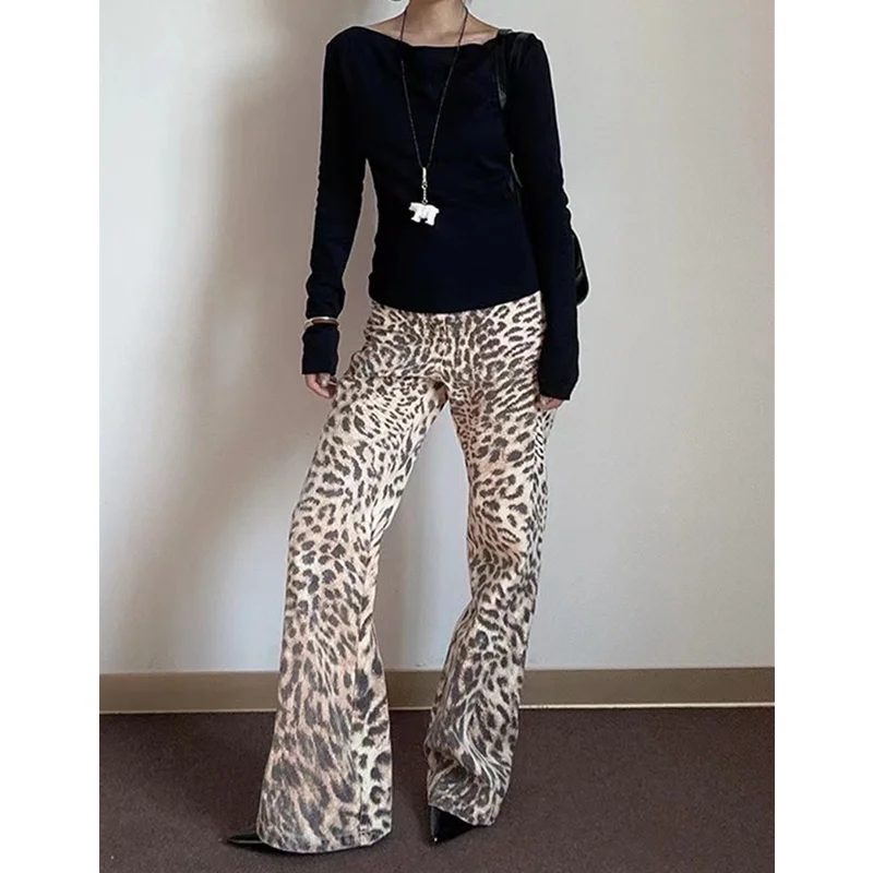 Americké retro s vysokým pásom rovné džínsy tlače hip-hopové nohavice 2024 Jeseň Ženy Casual Y2K grunge estetické džínsové nohavice