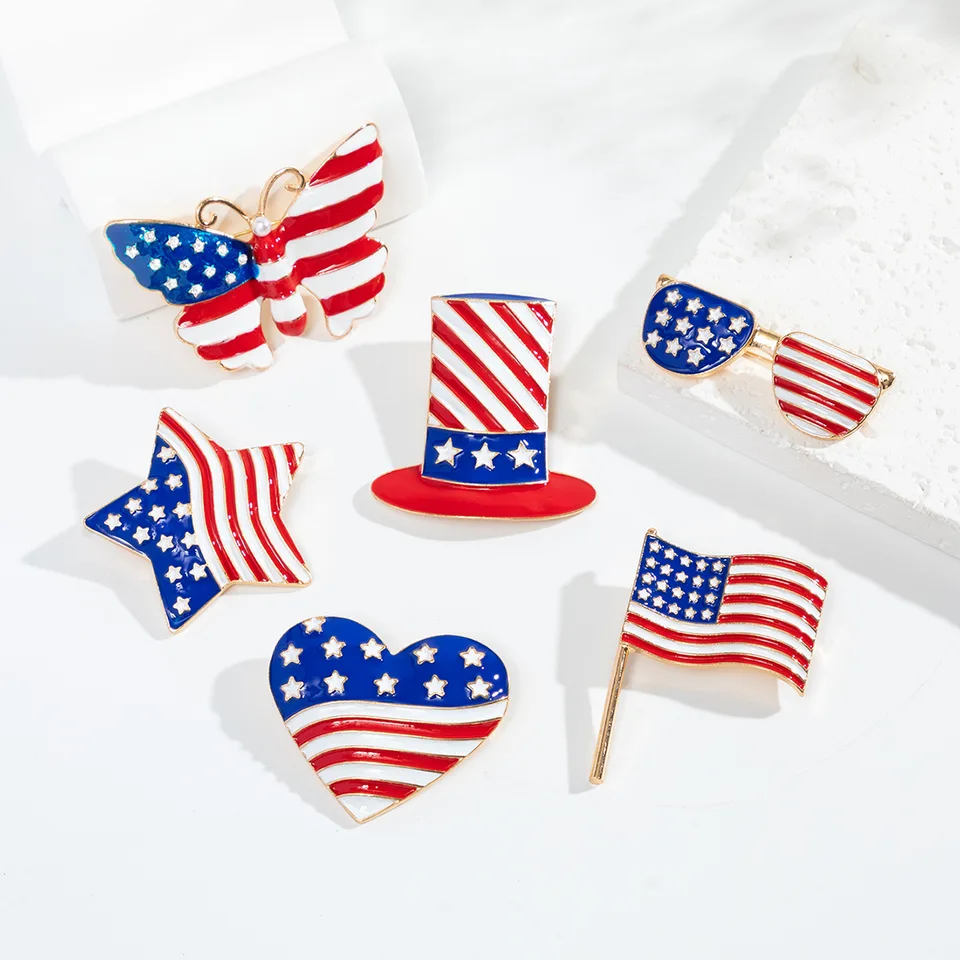 Americký deň nezávislosti brošňa Drop olej oleja päť špicatý motýľ American Flag Pin Collar Adsessory