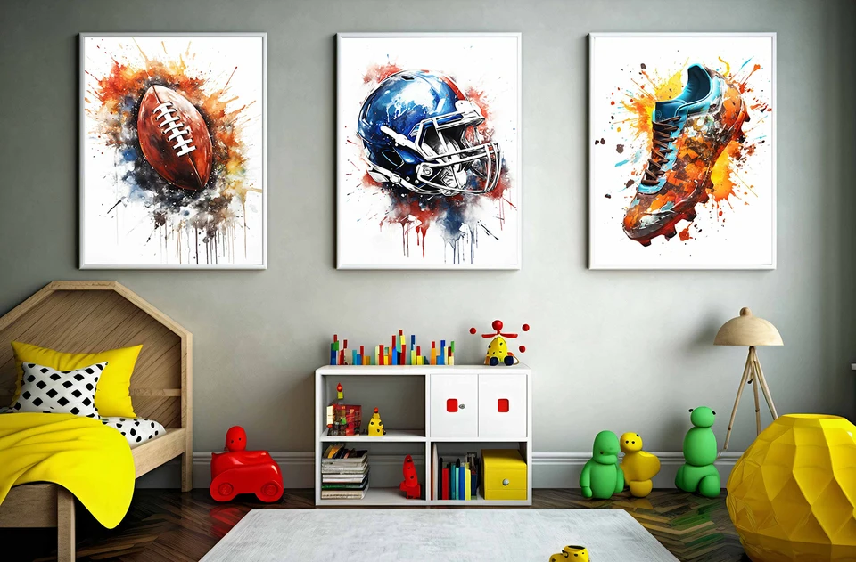 Americký futbalový tlač futbalové nástenné umenie plátno maľba plagát Watercolor futbal plagát pre chlapec