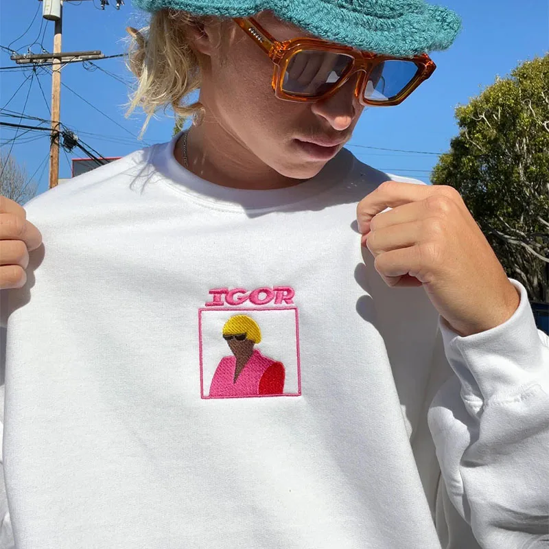 Americký vintage štýl unisex vyšívaný pullover jesenná hustá bavlna hrubé teplé skoky voľné bavlnené módne mikina módne
