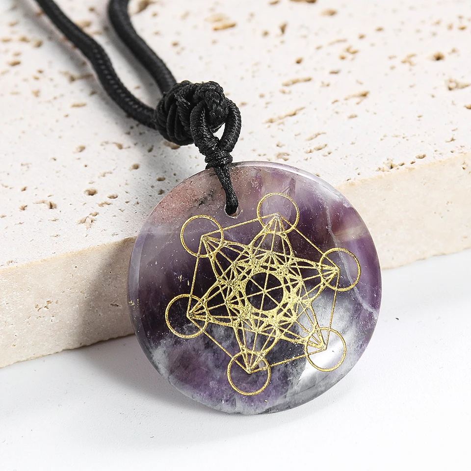 Ametyst Archanjel Metatron Cube Geometrický náhrdelník pre mužov Women Magic Hexagram Pendant Yoga Energy Reiki Art Darcery Darček