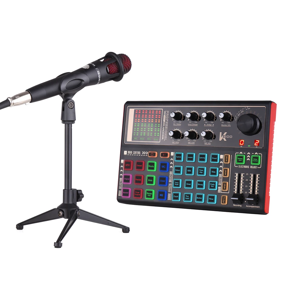 Ammoon K300 Live Sound Card External Voice Changer Audio Mixer Kit vstavaná nabíjateľná batéria Viac zvukových efektov