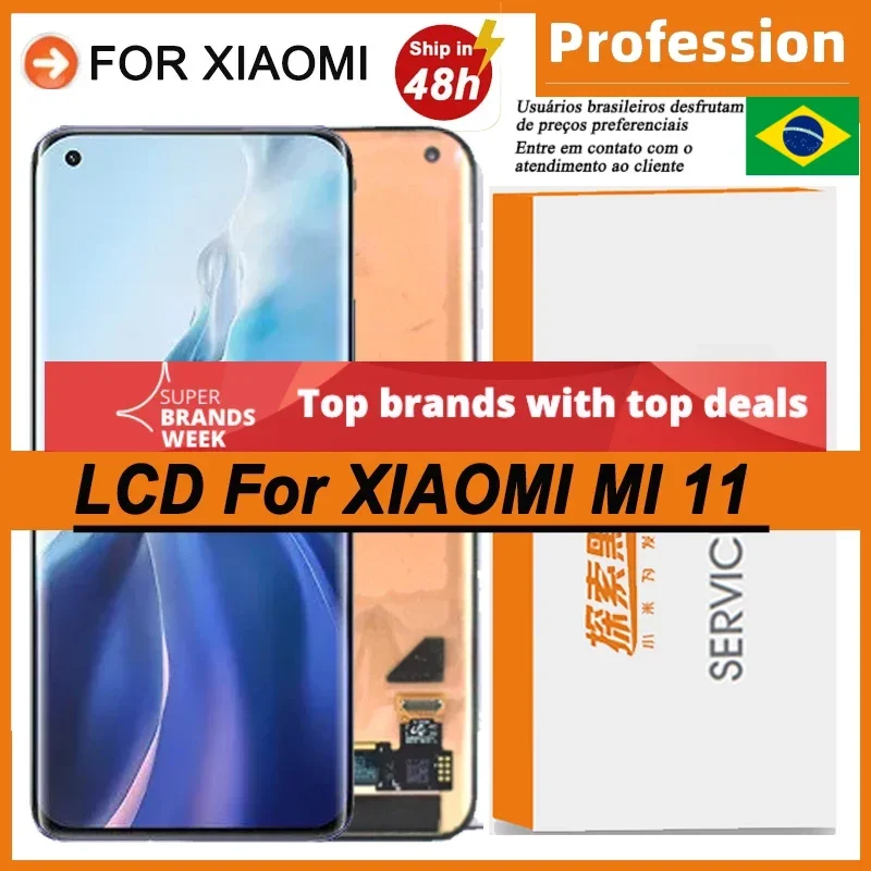 AMOLED displej s rámom pre Xiaomi 11, LCD dotykovú obrazovku, opravné diely digitalizátora, originál, najlepšia kvalita, 6,81 palca