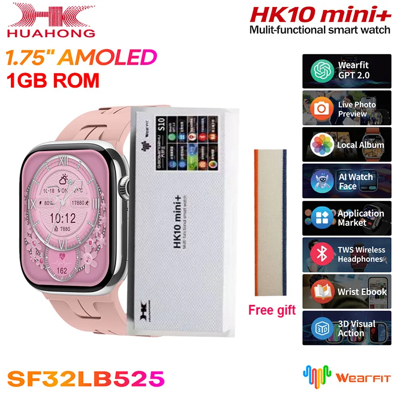 AMOLED HK10 MINI+ inteligentné hodinky Séria 10 1 GB ROM chatgpt 1,75 '' Ai Watch Face Bluetooth Call Compass Games Smartwatch Men Ženy