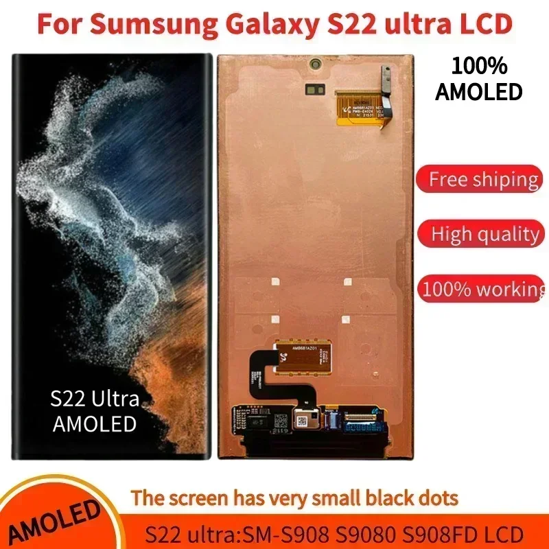 AMOLED LCD pre Samsung Galaxy S22 Ultra 5G LCD DISPLEY DIGITÁRNE DIGITÁRU DIGITÁRU NA S22 ULTRA S908F S908B
