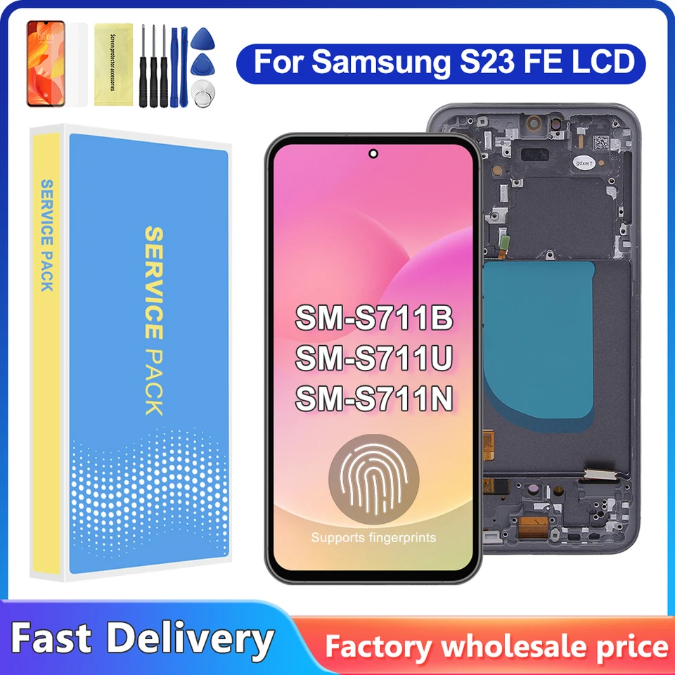 AMOLED pre Samsung S23 FE LCD DISPLEY DISPLEY DIGITIZERIZER pre Samsung S23FE S711 S711B S7110 S711U LCD s rámom