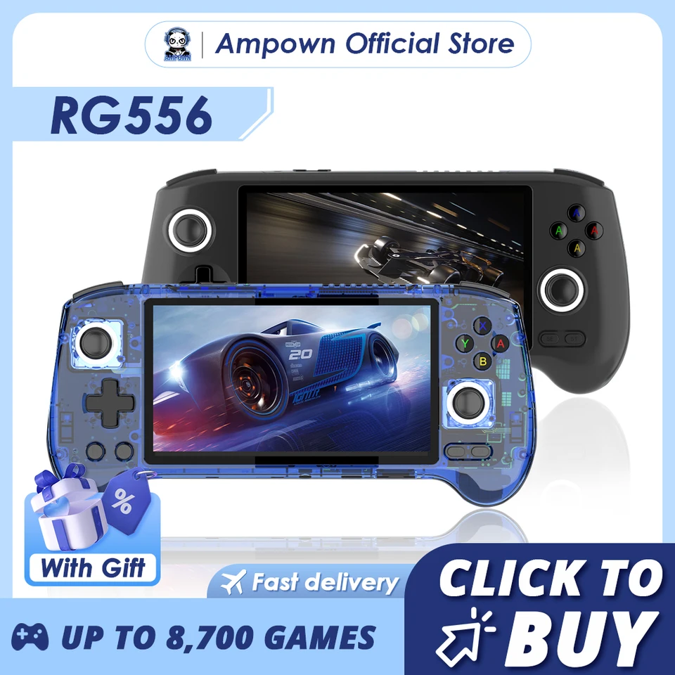 ANBERNIC RG556 vrecková herná konzola 5.48 '' AMOLED SCREE Android System 5500MAH BATTERSKÁ BLEETOOTHY5.0 Prenosná videohra prehrávač