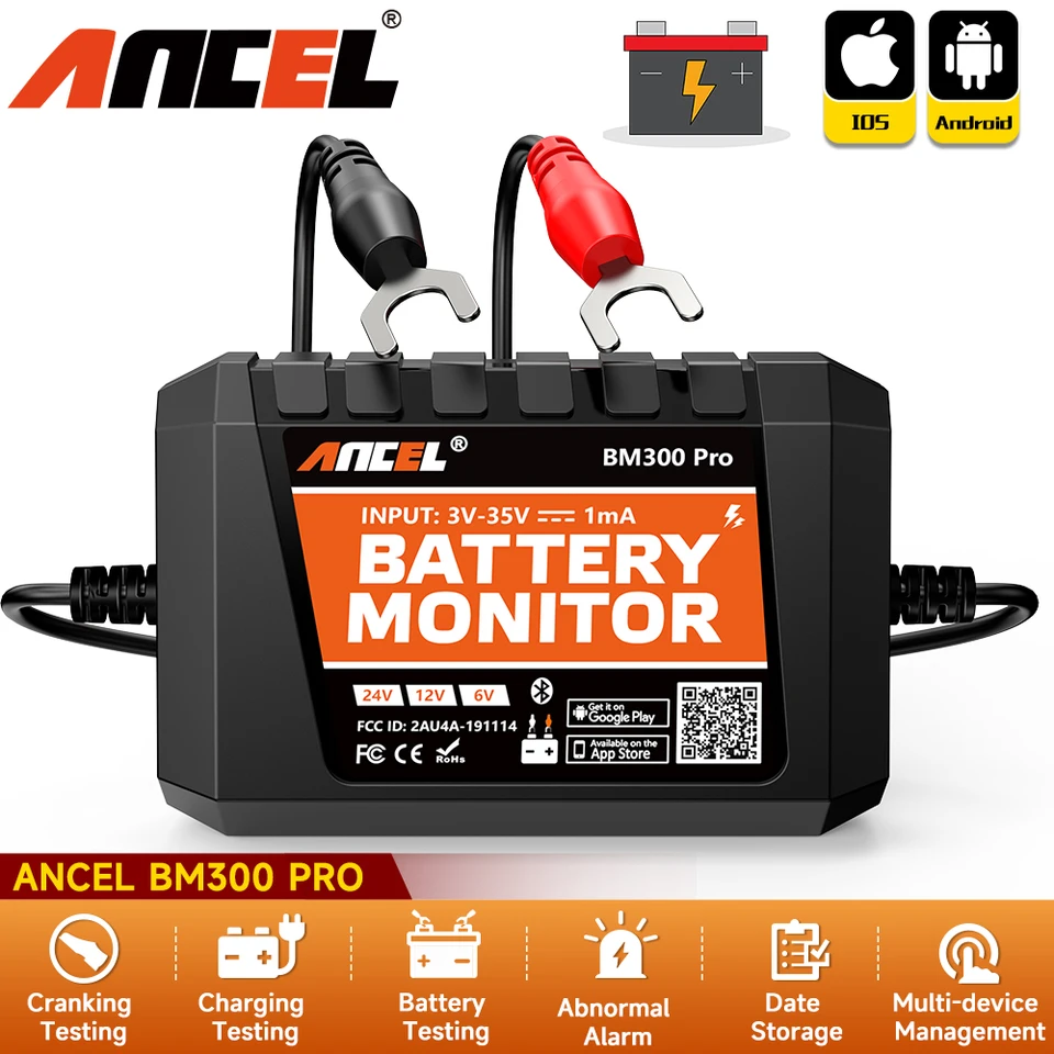 Ancel BM300 Pro Tester Monitor batérie 6v/12v/24v Bluetooth analyzátor obvodu Cranking/nabíjanie testovacie náradie pre motocykel automobilu
