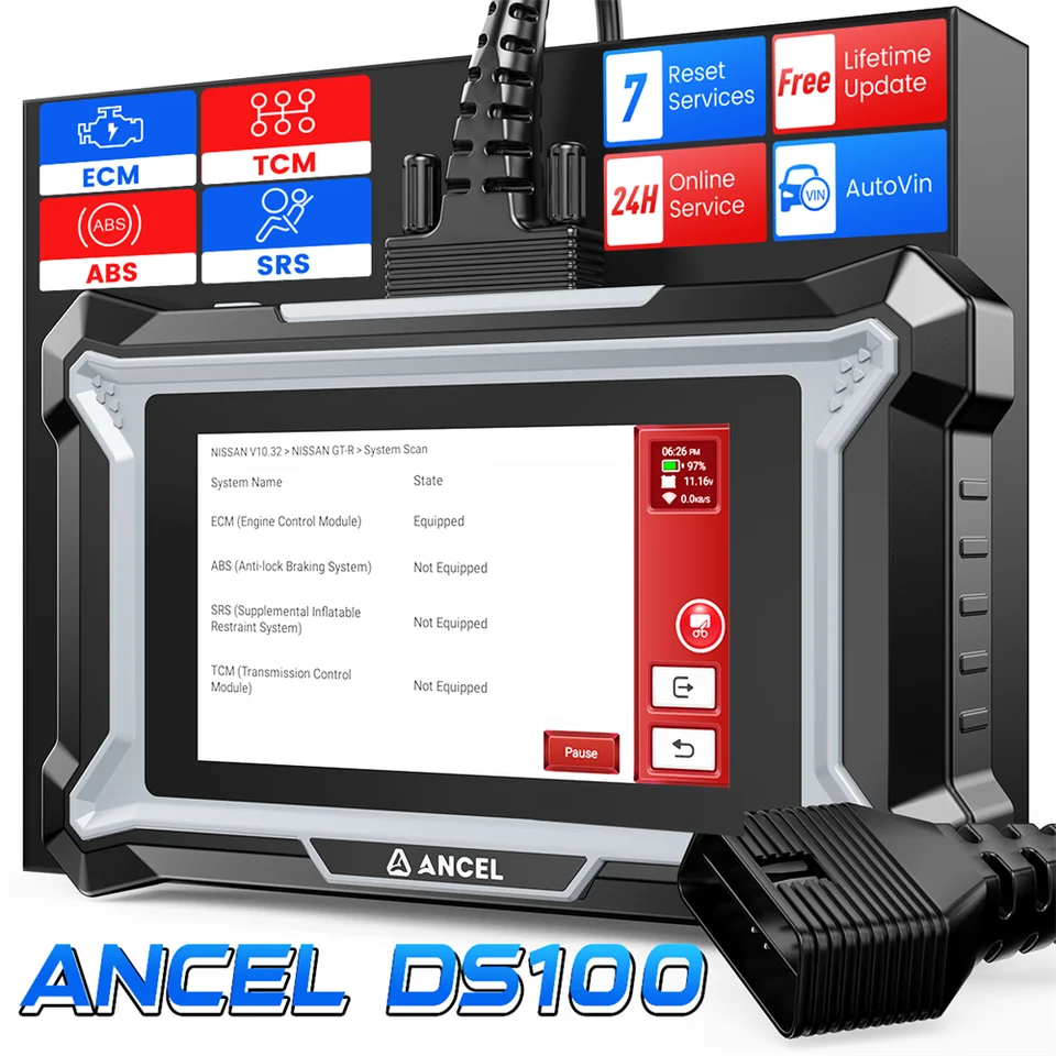 Ancel DS100 CAR OBD2 Diagnostický motor ABS SRS prenosový systém ABS BMS SAS EPB Olejový výstroj ETS RESET EPB RESET bezplatne čítačka kódu