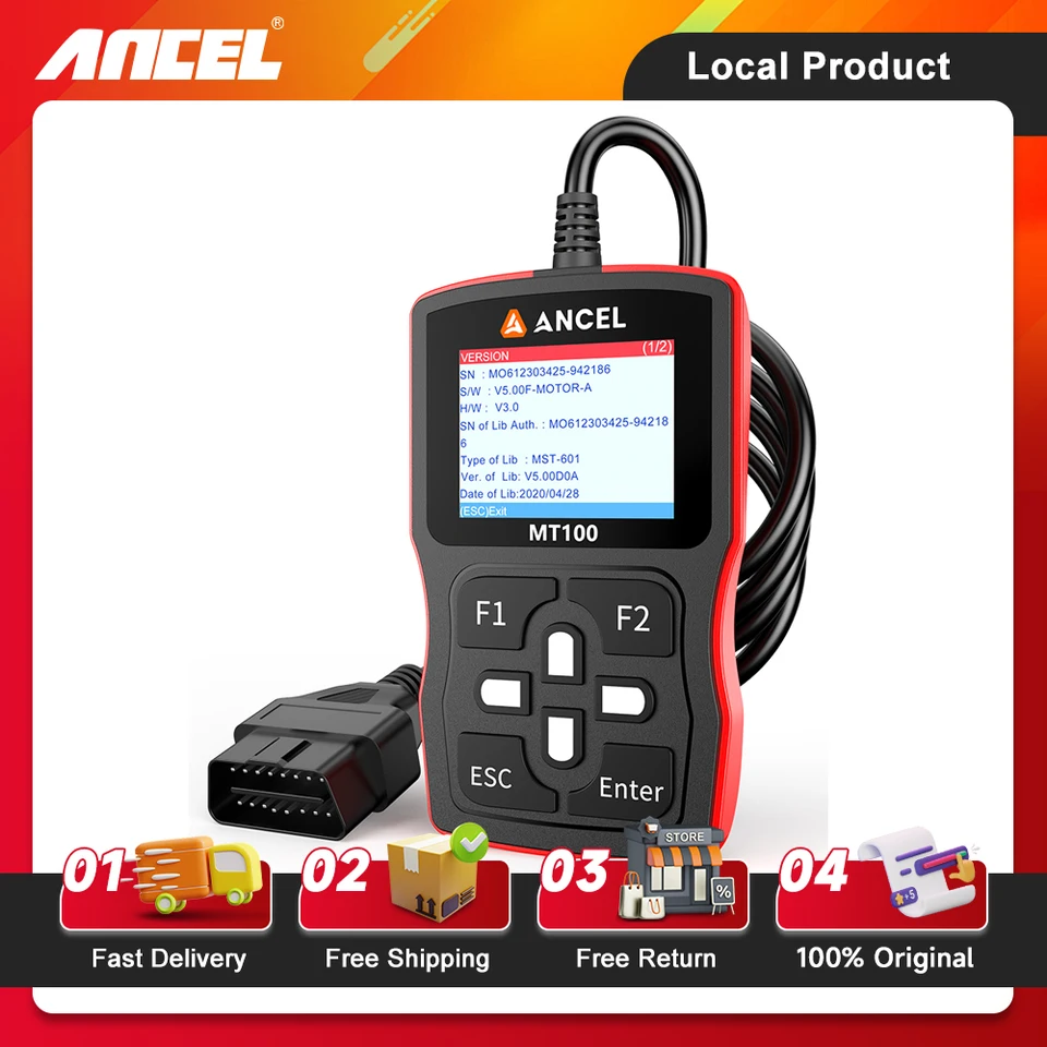Ancel MT100 Diagnostický nástroj na motocykle OBD2 Čítačka kódu pre motory ABS pre Yamaha Honda Suzuki Automotive Scanner