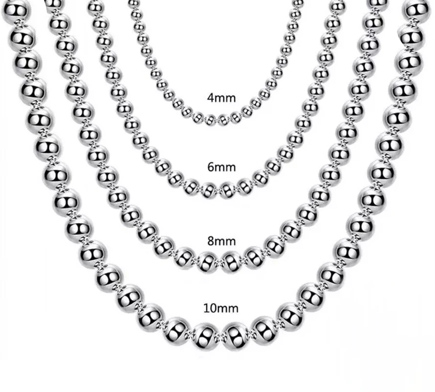 Andara 925 Sterling Silver 4 mm/6 mm/8 mm/10 mm Sladké korálky Guľový reťazec Náhrdelník pre ženy Men módne šperky