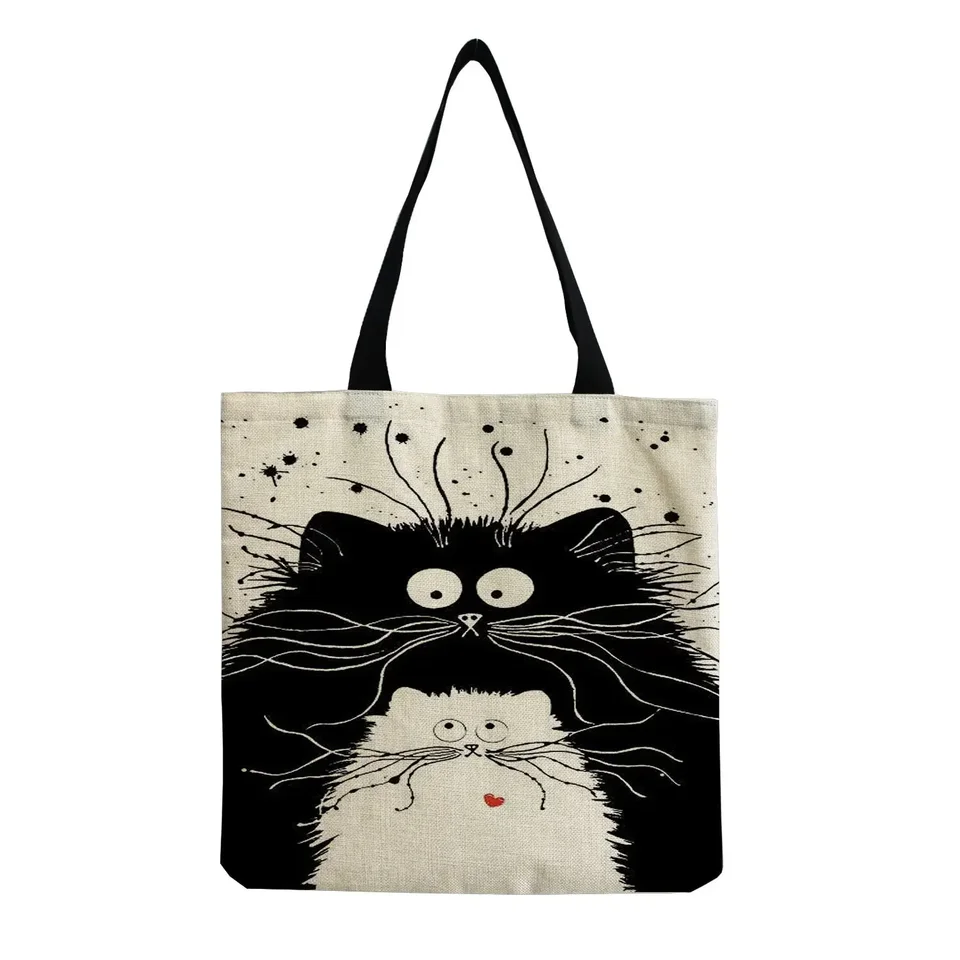 Andeiltech Canvas Tote Bag pre ženy estetické roztomilé mačky nákup potravín Opätovne použiteľná škola s vnútorným darčekom pre zips
