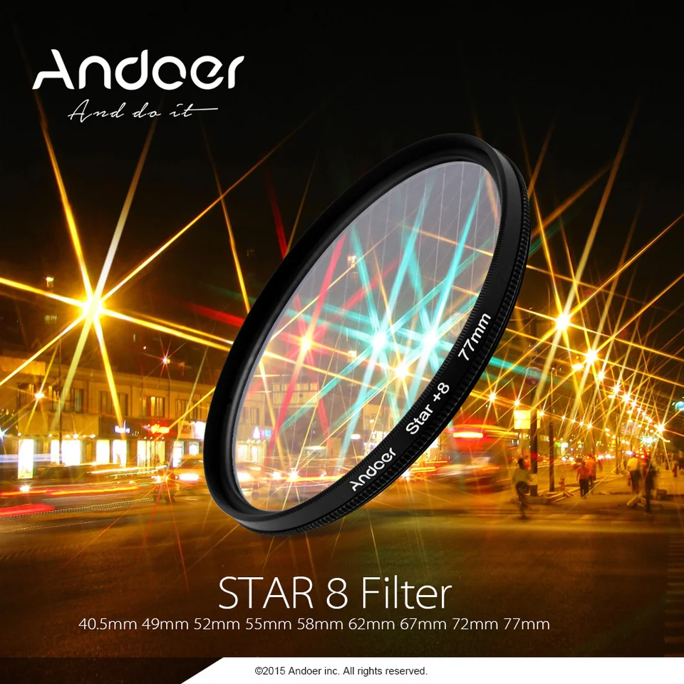 Andoer 55 mm UV+CPL+detail+4+hviezda 8-bodový kruhový kruhový kruhový polarizačný filter pre fotoaparát Nikon Canon Pentax Sony DSLR