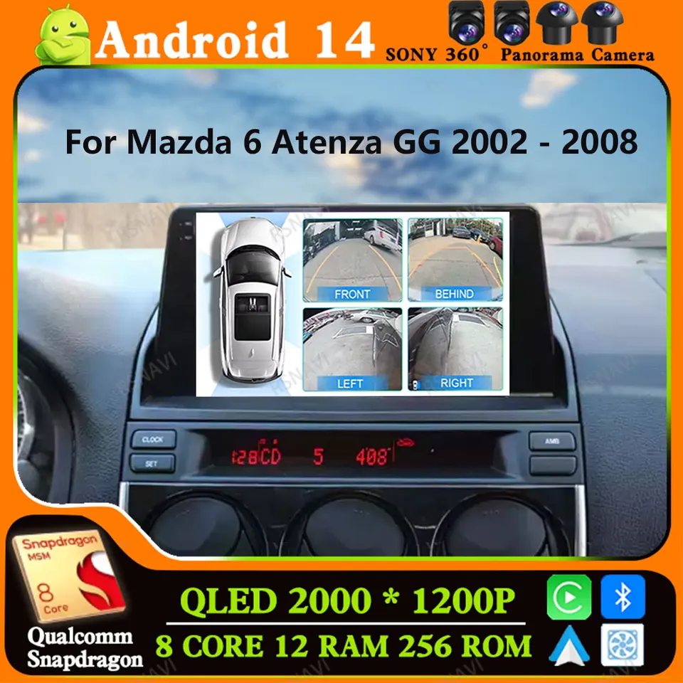 Andoird 14 Car Radio pre Mazda 6 Atenza GG 2002 - 2008 4G LTE DVD Viedo Player Head Unit GPS Multimedia 5G WiFi DSP navigácia