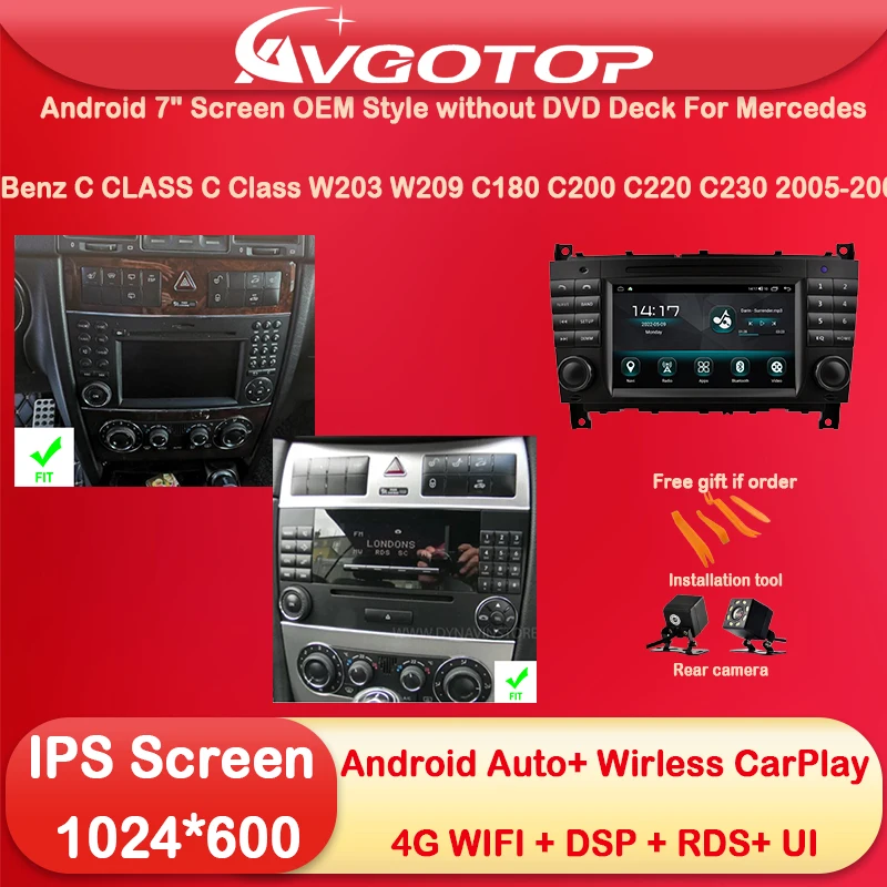 Android 12 Aut Radio Multimedia & OEM štýl pre Mercedes Benz C Class C Class W203 Wireless CarPlay Auto 4G WiFi GPS DSP NO DVD