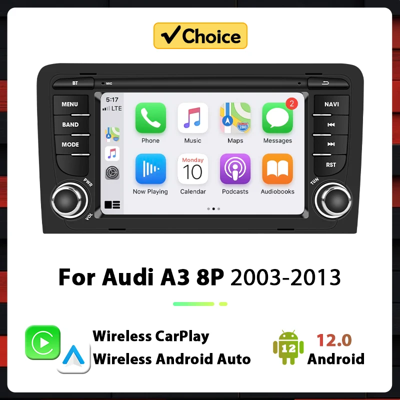 Android 12 Auto Radio pre Audi A3 8p 2003-2011 S3 RS3 Sportback Wireless CarPlay Car Multimedia RDS GPS No 2Din Autoradio Navi