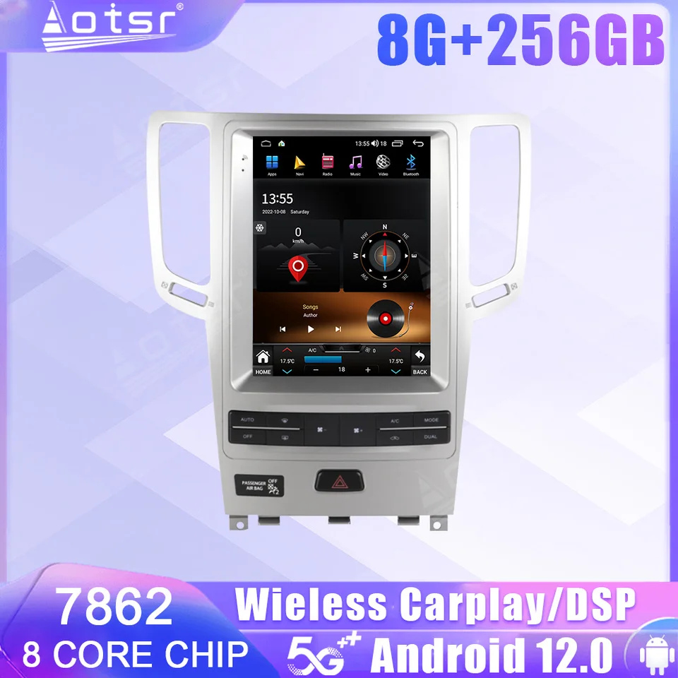 Android 12 Car Radio pre Infiniti G25 G37 G35 2007 2008 2009 2010 2010 2012 2013 2013 2014 2015 Regurácia GPS CarPlay Stereo Head Unit