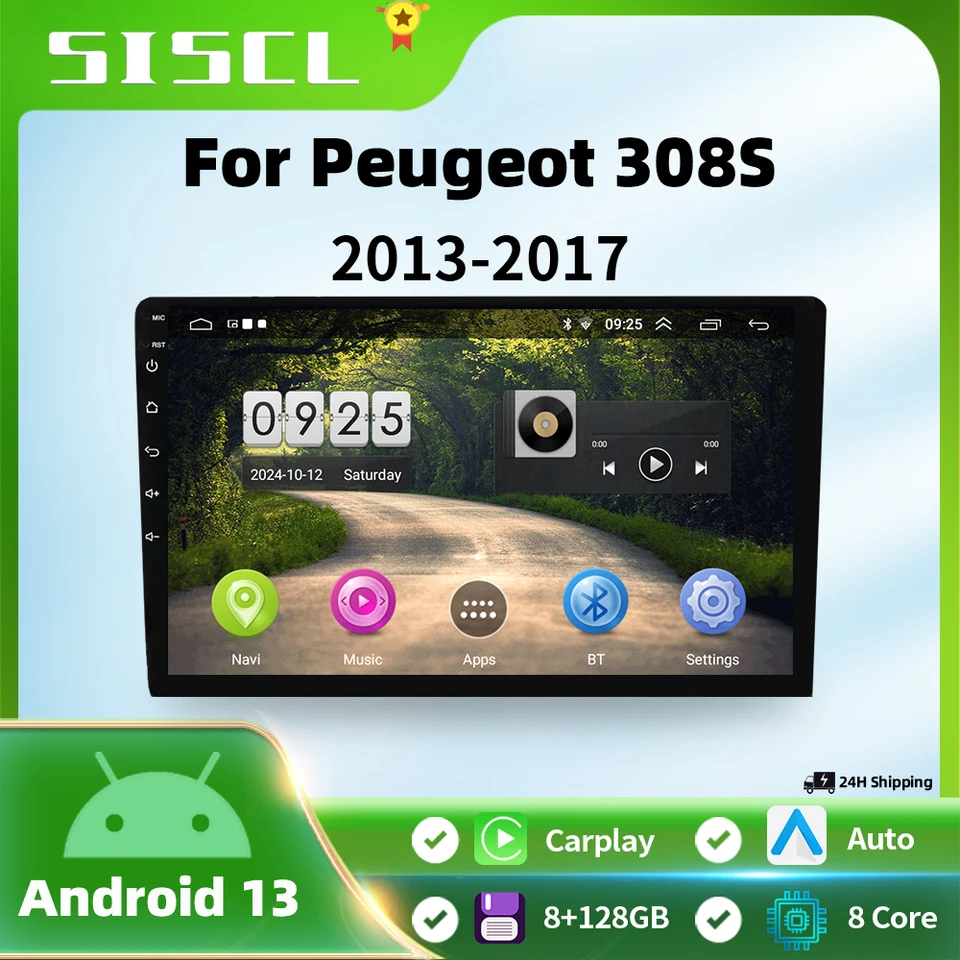 Android 13 8 Core 9 IPS Screen Car Radio Stereo prijímač pre Peugeot 308 T9 308S 2013 - 2017 Multimedia Player CarPlay+Auto