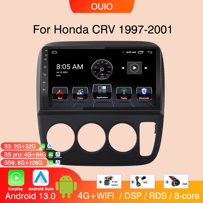 Android 13 8 GB+128 GB Rádio pre Honda CRV 1997-2001 Automobilové multimediálne video prehrávač CarPlay Auto GPS navigácia 2DIN NO DVD