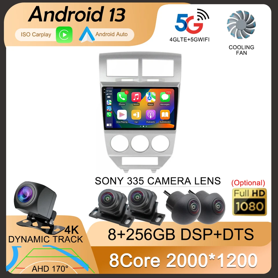 Android 13 Auto pre Dodge Caliber Jeep Compass 1 MK Patriot 2006 - 2010 Rádio Multimedia Video Player GPS 4G+WiFi 360 Fotoaparát