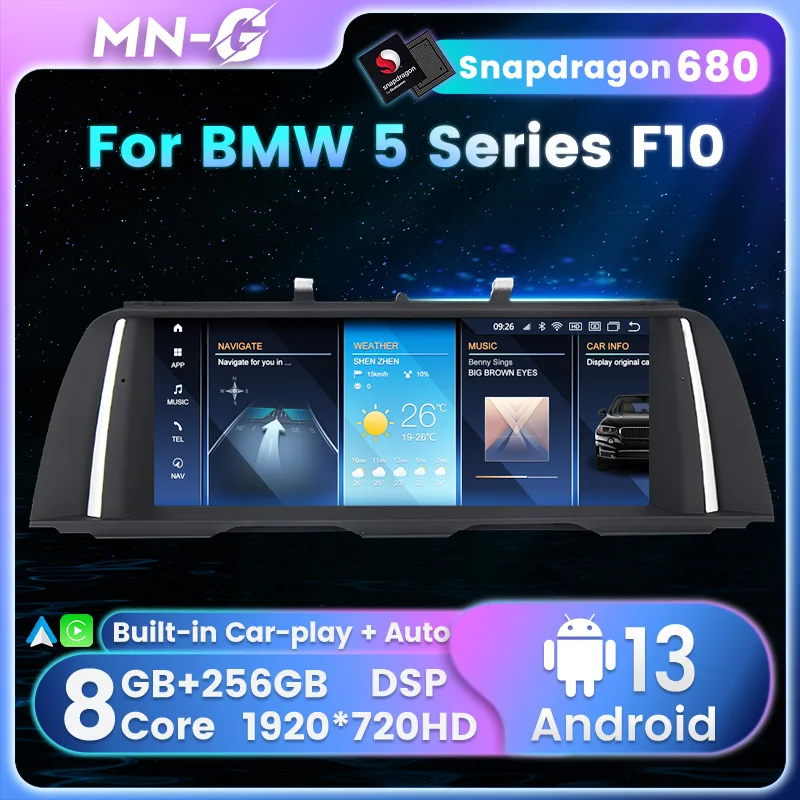 Android 13 Car Radio 8Core Snapdragon 680 CarPlay for BMW 5 Series F10 F11 520I 525I 528i Navigation GPS Multimedia Video Player