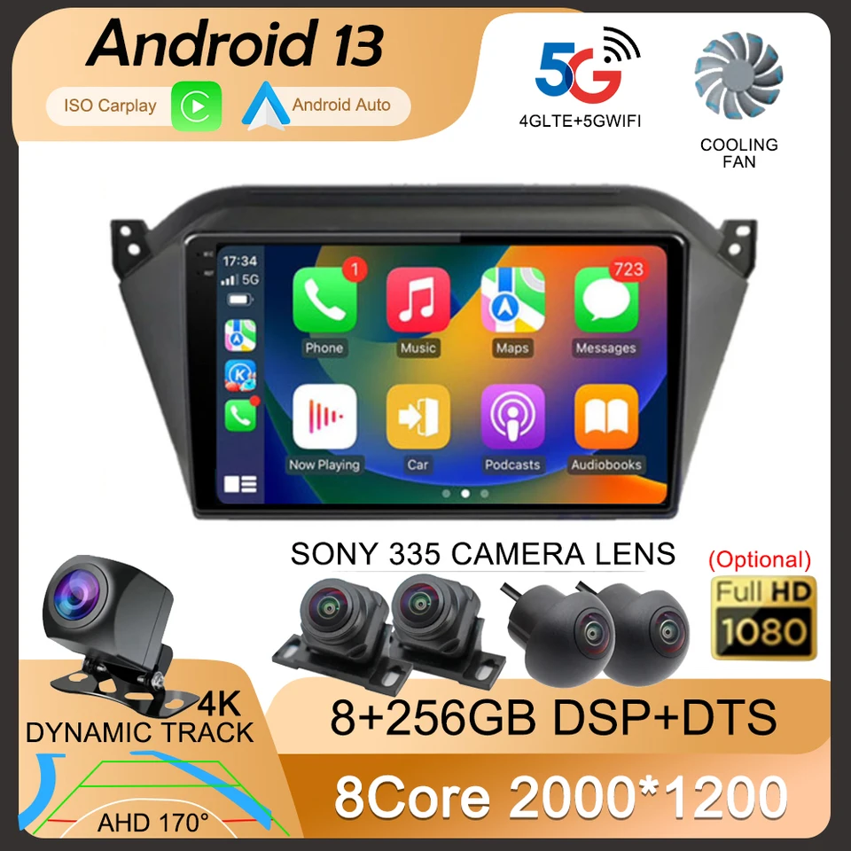 Android 13 Car Radio WiFi+4G LTE pre Jac S2 T40 2015 - 2018 Wireless CarPlay Auto Video Player GPS navigácia multimediálne stereo