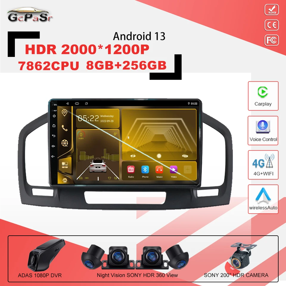 Android 13 Car Stereo pre Opel Insignia 2009-2013 Autoradio Car Radio Player pre Buick Regal 7862CPU Navigation GPS GPS MP5 HeadUnit