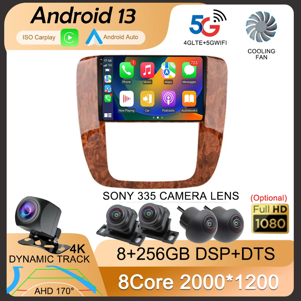 Android 13 CarPlay Auto Car Radio pre GMC Yukon Chevrolet Tahoe Suburban 2007 - 2012 multimediálny hráč GPS navigácia Stereo DSP